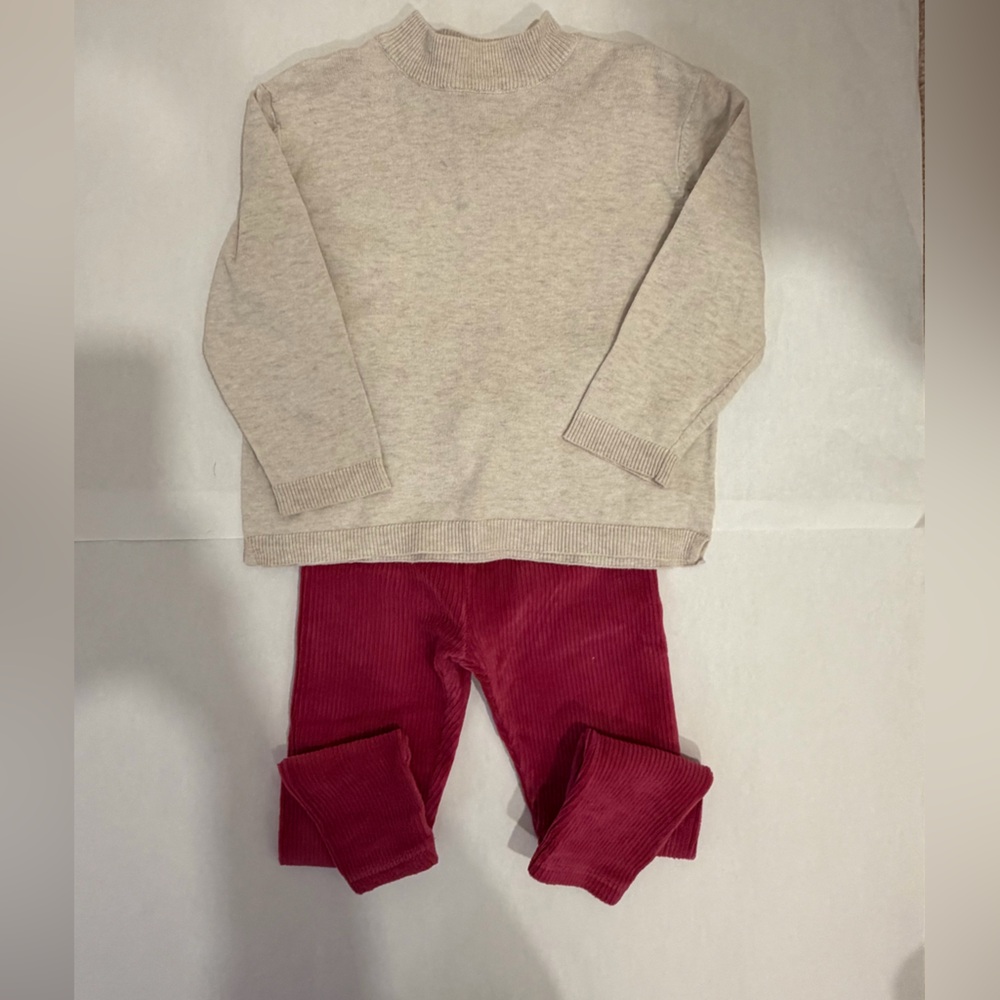 Zara Beige Sweater and Janie & Jack hot pink ribbed pants Set